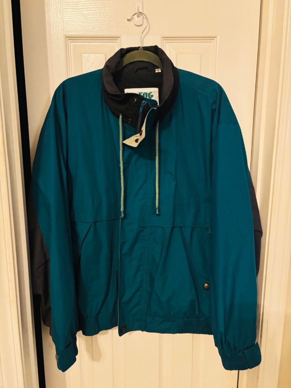 Vintage London Fog Windbreaker Jacket L Teal Black Colorblock 90s Coat